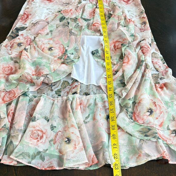 Alice + Olivia Braylee Asymmetric Floral Rose Ruffle Slip Midi Skirt Size 4 - Picture 8 of 8